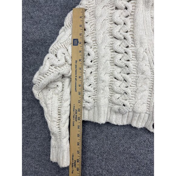 Zara Cardigan Sweater Womens Medium Cream Chunky Cable Knit Cropped Button Front - Picture 4 of 7